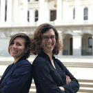 Two Planetary Health fellows pose in front of the State Capitol.