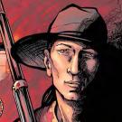 Drawing from book shows man in hat holding rifle