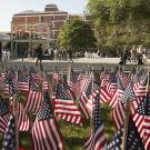 Photo: Flag display, on Quad, with Memorial Union in the background