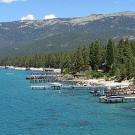 Shoreline with boat docks at Lake Tahoe