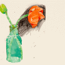 Rick Bartow art on paper: poppy and bud in glass bottle (cropped)