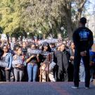 Photo: Students address #blackunderattack demonstration at north steps of Mrak Hall.