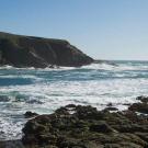Photo: view of headlands and the bay with the ocean beyond at Bodega Bay