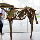 Father and son admire Butterfield horse sculpture in Manetti Shrem Museum.