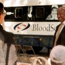 Chancellor Gary S. May visits the blood drive.