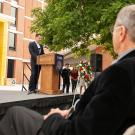 Jake Smith speaks at the UC Davis Memorial Day Ceremony.