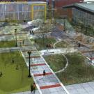 Artist's rendering of the Memorial Union North Courtyard.