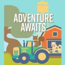Picnic Day 2019 logo, tractor, barn and tree, cropped.