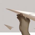 Book cover, cropped and Photoshopped, shows hand launching a paper airplane.