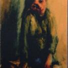 Painting: girl sitting on chair, looking very sad