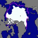 Graphic: map of the Arctic showing detraction of ice cap