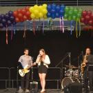 Band performs under rainbow-colored balloon arch at Soaring to New Heights, 2016.h 