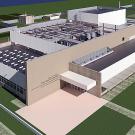 Artists rendering of a laboratory building from an aerial perspective