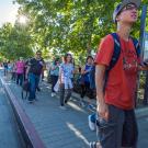 Students on a Pok&eacute;mon GO walk organized by the UC Davis Police Department.