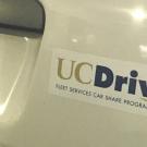 "UCDrive" sticker on back of car.