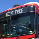 Unitrans bus overhead sign reads, "Ride Free."