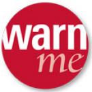 Graphic: WarnMe logo, "WarnMe" in red circle
