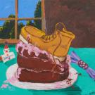 painting of cake and work boot.