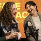 Professors Siobhan Brady and Megan Dennis recording a podcast