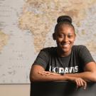 Alexandria Hartwell sits for portrait in the UC Davis Study Abroad Center 