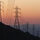 Electric pylon in the San Gabriel Mountains outside Los Angeles at sunset