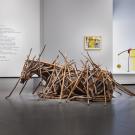 Installation image of horses by Deborah Butterfield and William T. Wiley.