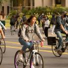 Group of bicyclists on campus