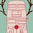 Drawing: Double-decker bus with red nose and antlers