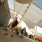 Abstract photograph of Manetti Shrem Fall opening with patrons visiting at UC Davis