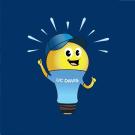 Blue graphic showing light bulb with UC Davis logo wearing baseball cap