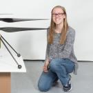 Sara Langberg with Ingenuity helicopter.