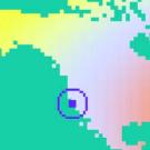 Pixelated world map with point marked showing Davis.