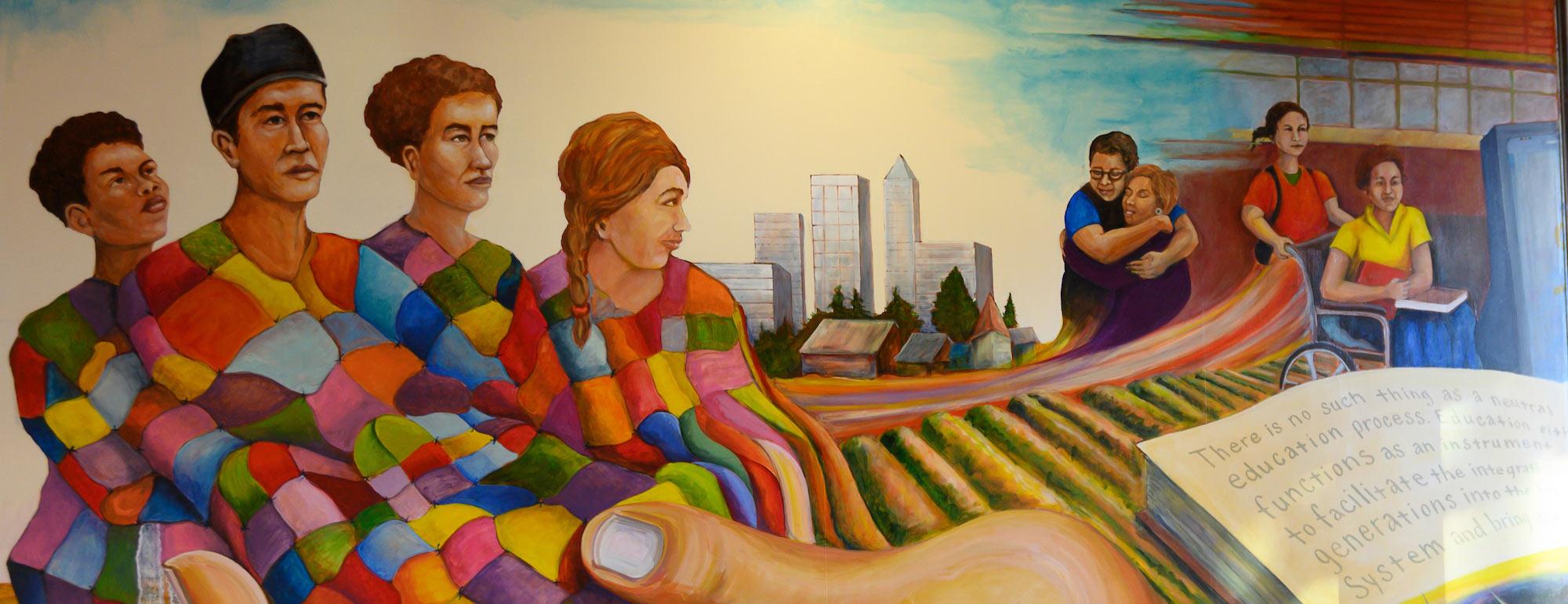a mural with many cultures of people represented