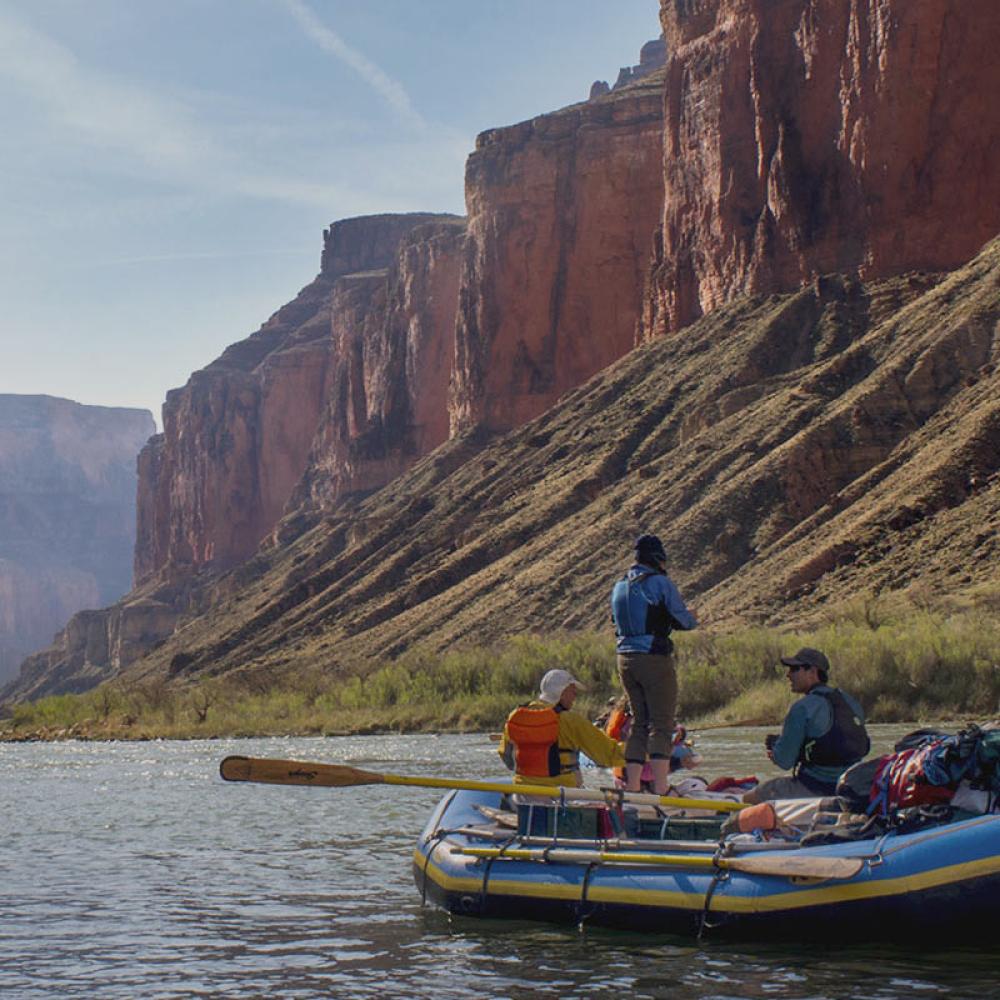 A group of UC Davis researchers boats down the colorado river in the Grand Canyon