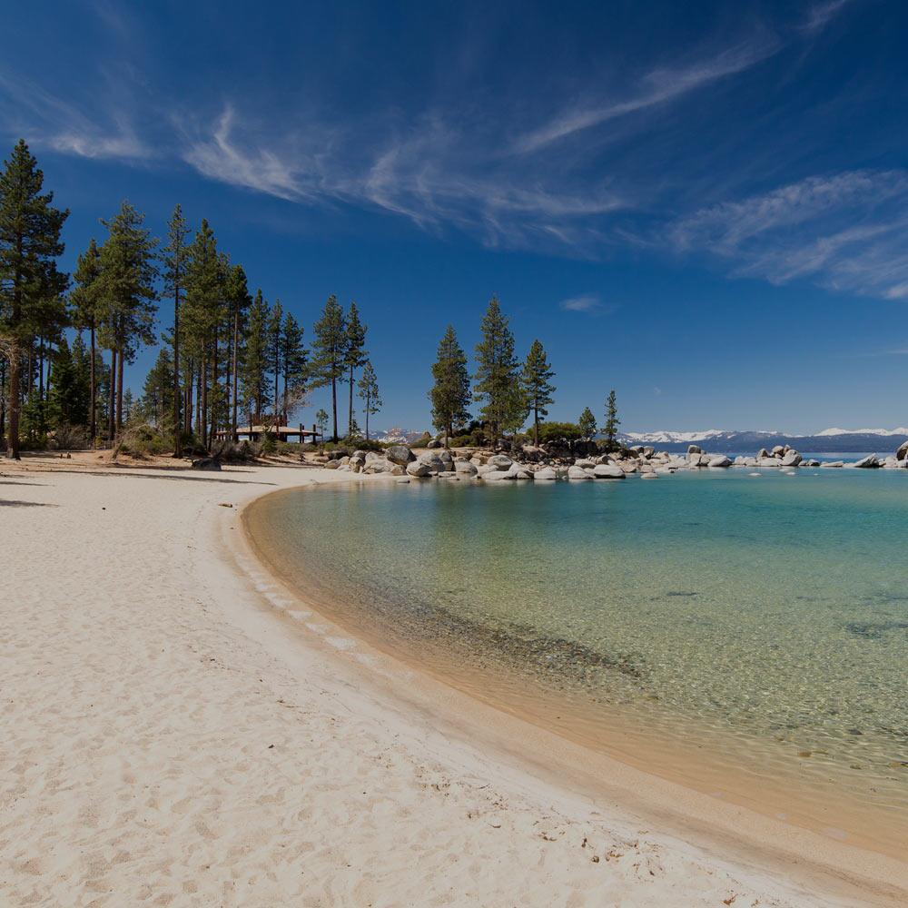 A white sand beach in South Lake Tahoe