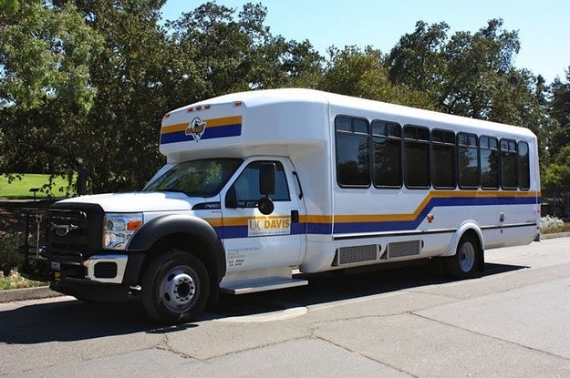 A UC Davis shuttle bus parked