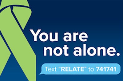 "You are not alone" image directions people to text "Relate" to 741741