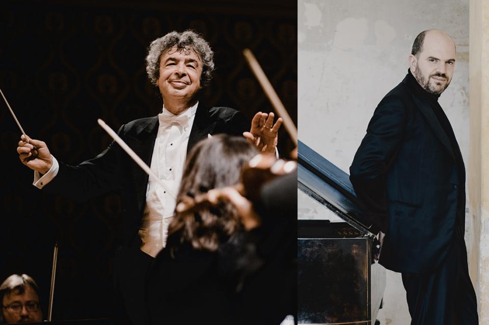 A photo of Czech Philharminic director Semyon Bychkov and a photo of pianist Kirill Gerstein.