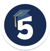 UC Davis is Ranked 5th Nationally Among Public Universities - Badge with a number 5 and a grad cap